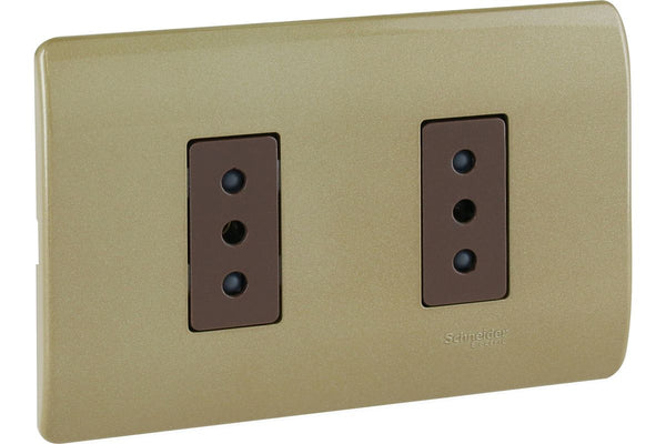 PLACA GENESIS ARMADA C/TOMA CORRIENTE DOBLE 10A 250V DORADO