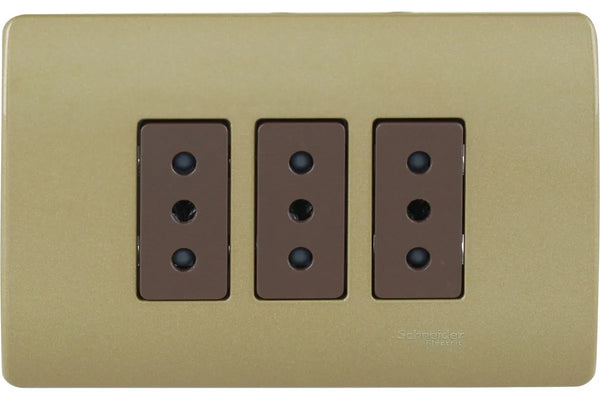 PLACA GENESIS ARMADA C/TOMA CORRIENTE TRIPLE 10A 250V DORADO