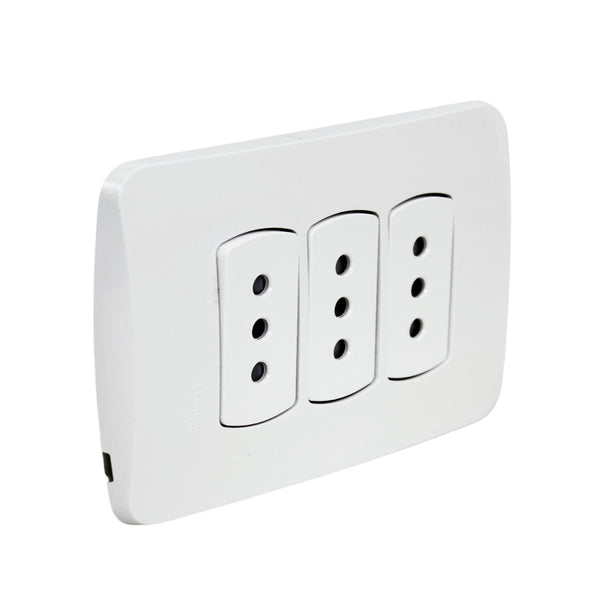 PLACA MILUZ ARMADA C/TOMA CORRIENTE TRIPLE 10A 250V BLANCO