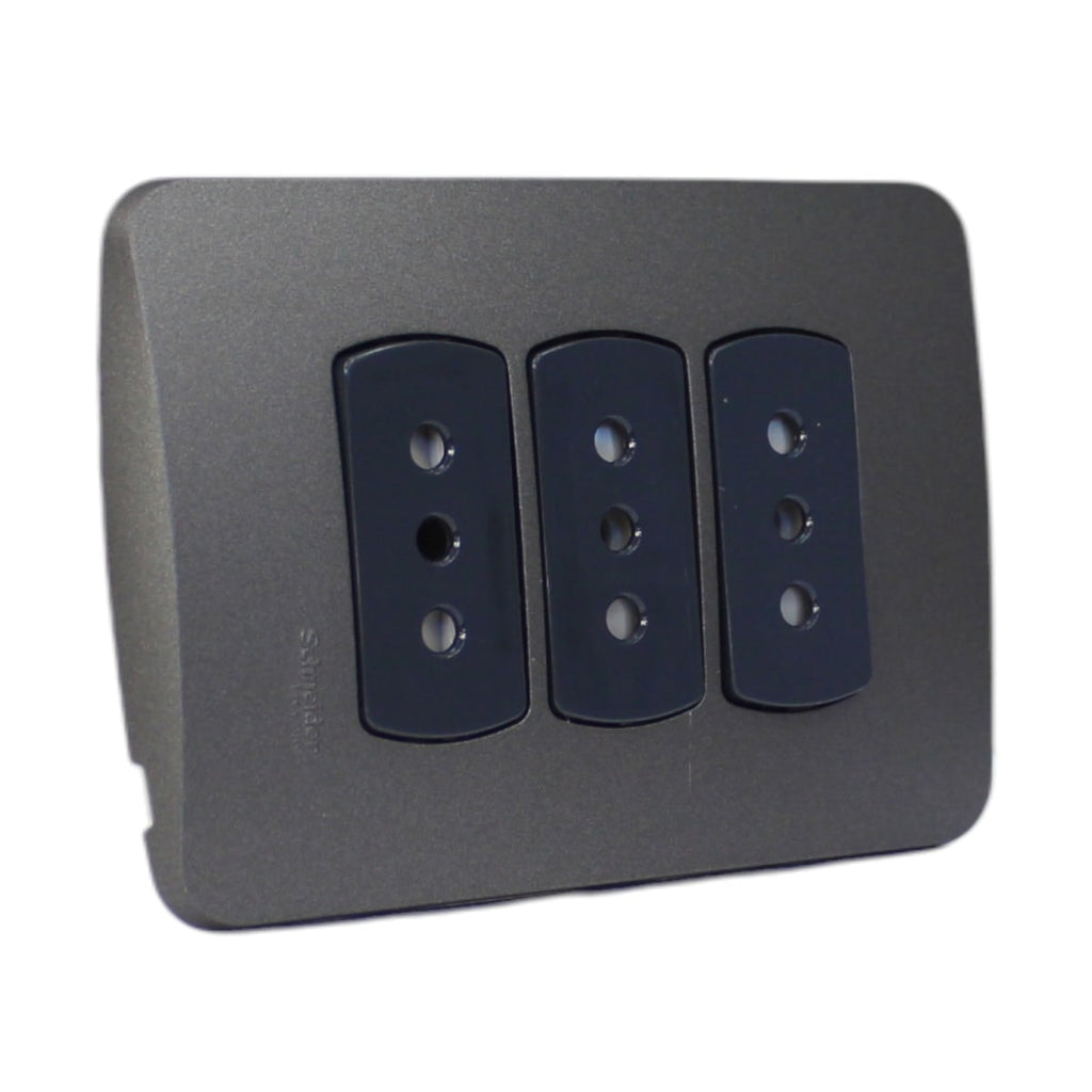 PLACA MILUZ ARMADA C/TOMA CORRIENTE TRIPLE 10A 250V GRAFITO