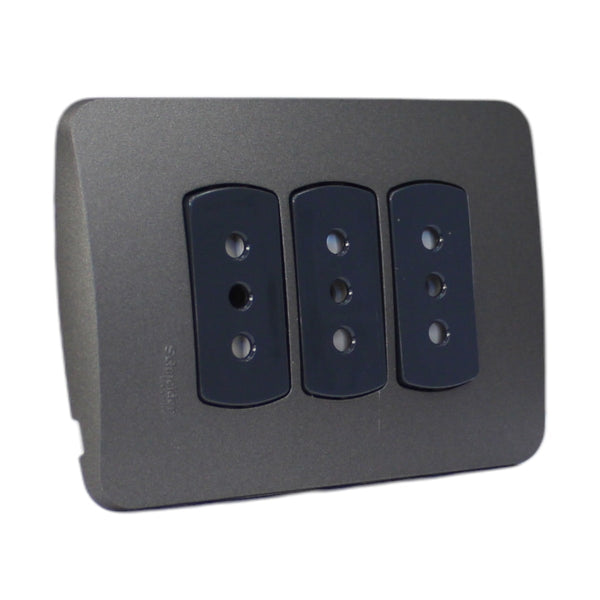 PLACA MILUZ ARMADA C/TOMA CORRIENTE TRIPLE 10A 250V GRAFITO