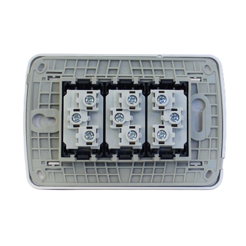 PLACA MILUZ ARMADA C/TOMA CORRIENTE TRIPLE 10A 250V GRAFITO