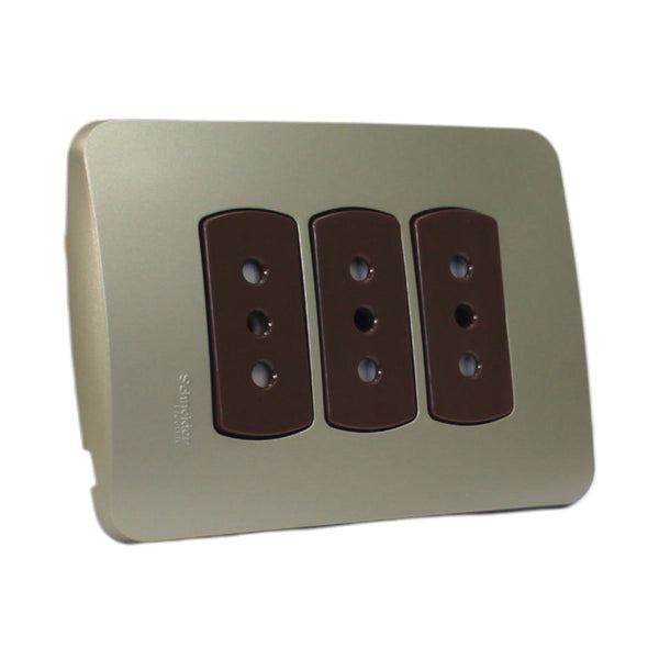PLACA MILUZ ARMADA C/TOMA CORRIENTE TRIPLE 10A 250V DORADO
