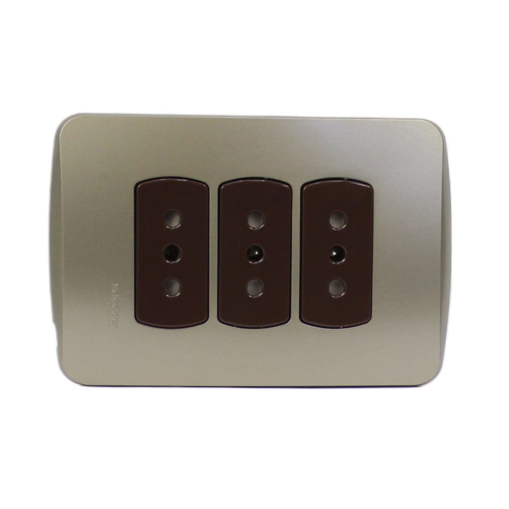 PLACA MILUZ ARMADA C/TOMA CORRIENTE TRIPLE 10A 250V DORADO