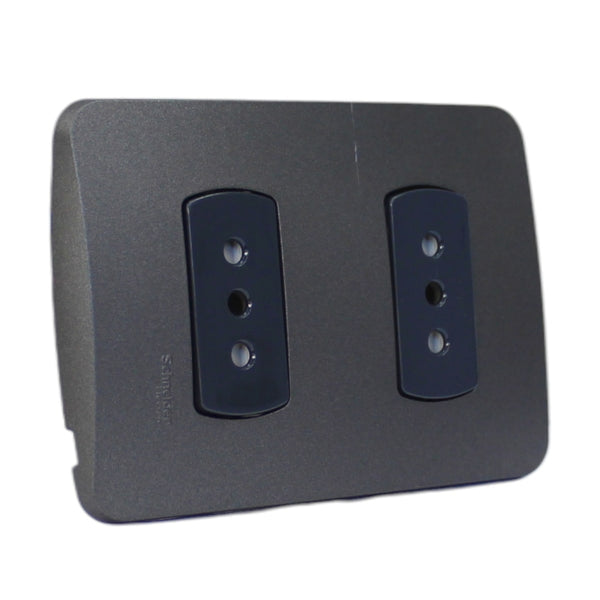 PLACA MILUZ ARMADA C/TOMA CORRIENTE DOBLE 10A 250V GRAFITO