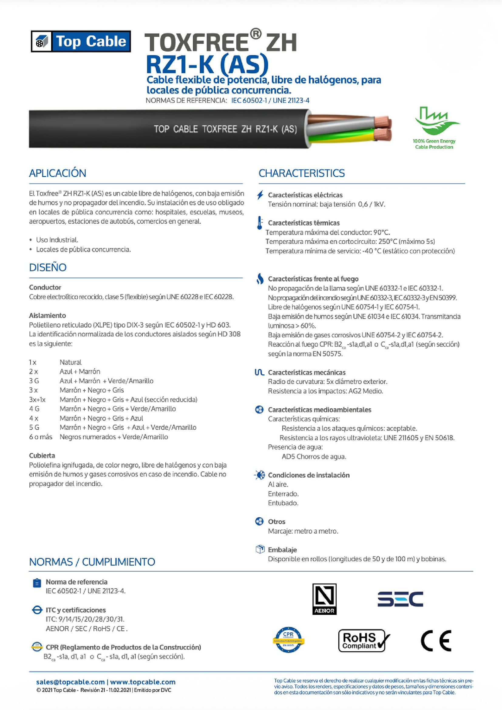 CABLE LIBRE HALOGENOS RZ1-K 5X1.5MM2